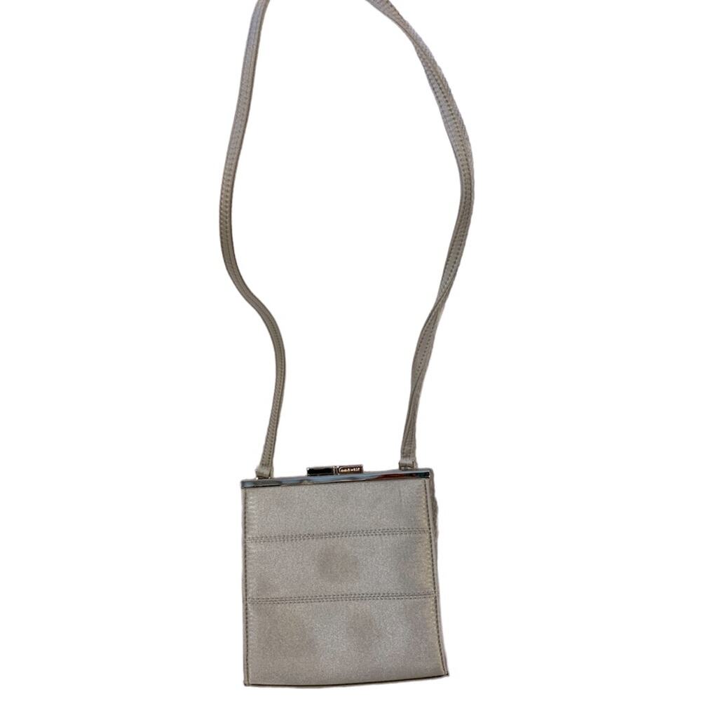Nine West - small evening bag, silver metallic material, EUC